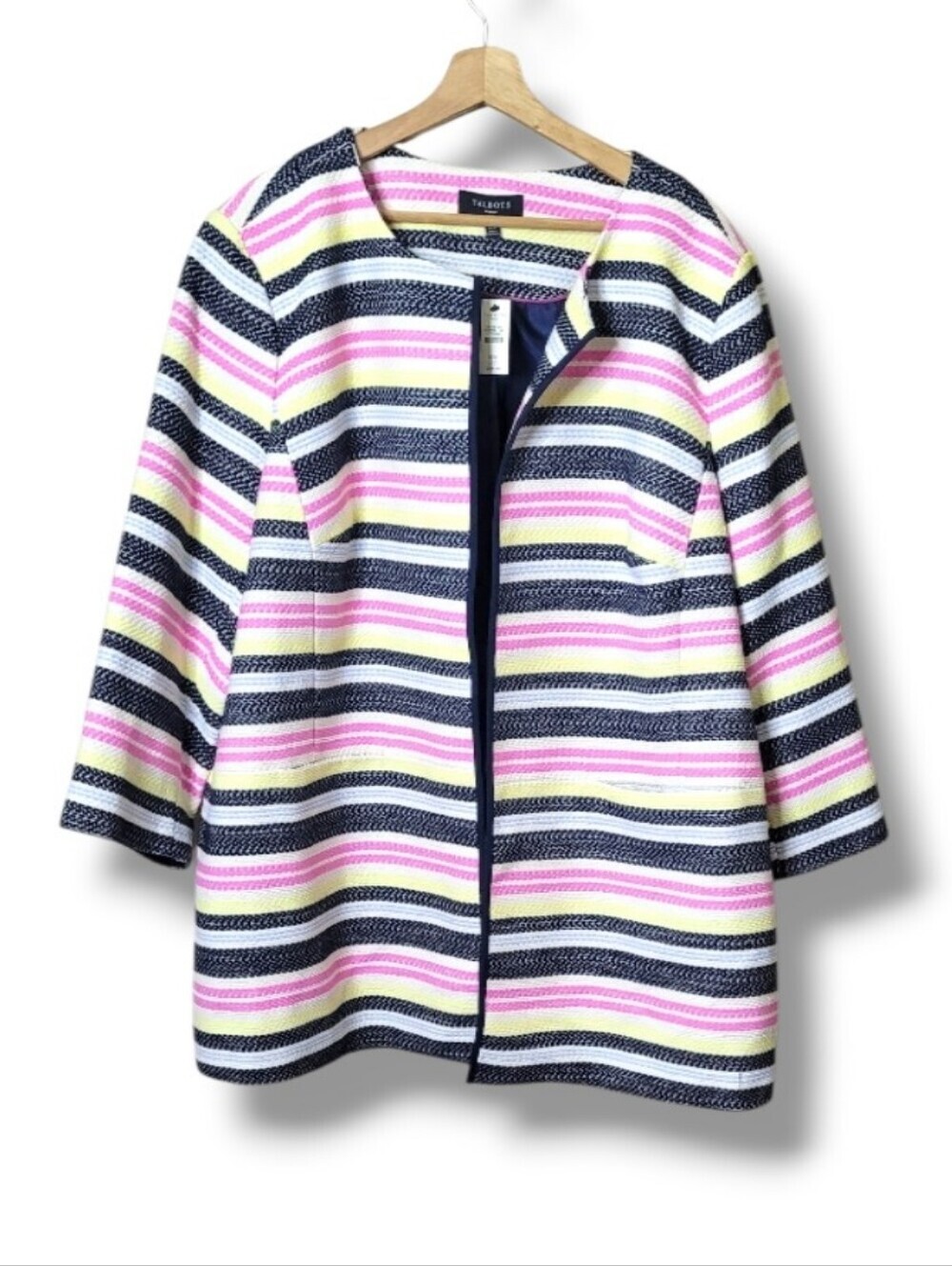 Talbots Striped Woven Blazer Jacket • Size 22W Open Front NWT